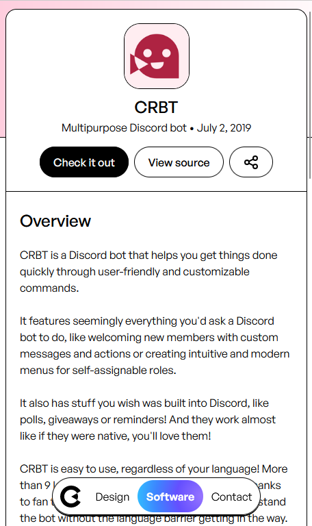 Mobile screenshot of CRBT software page